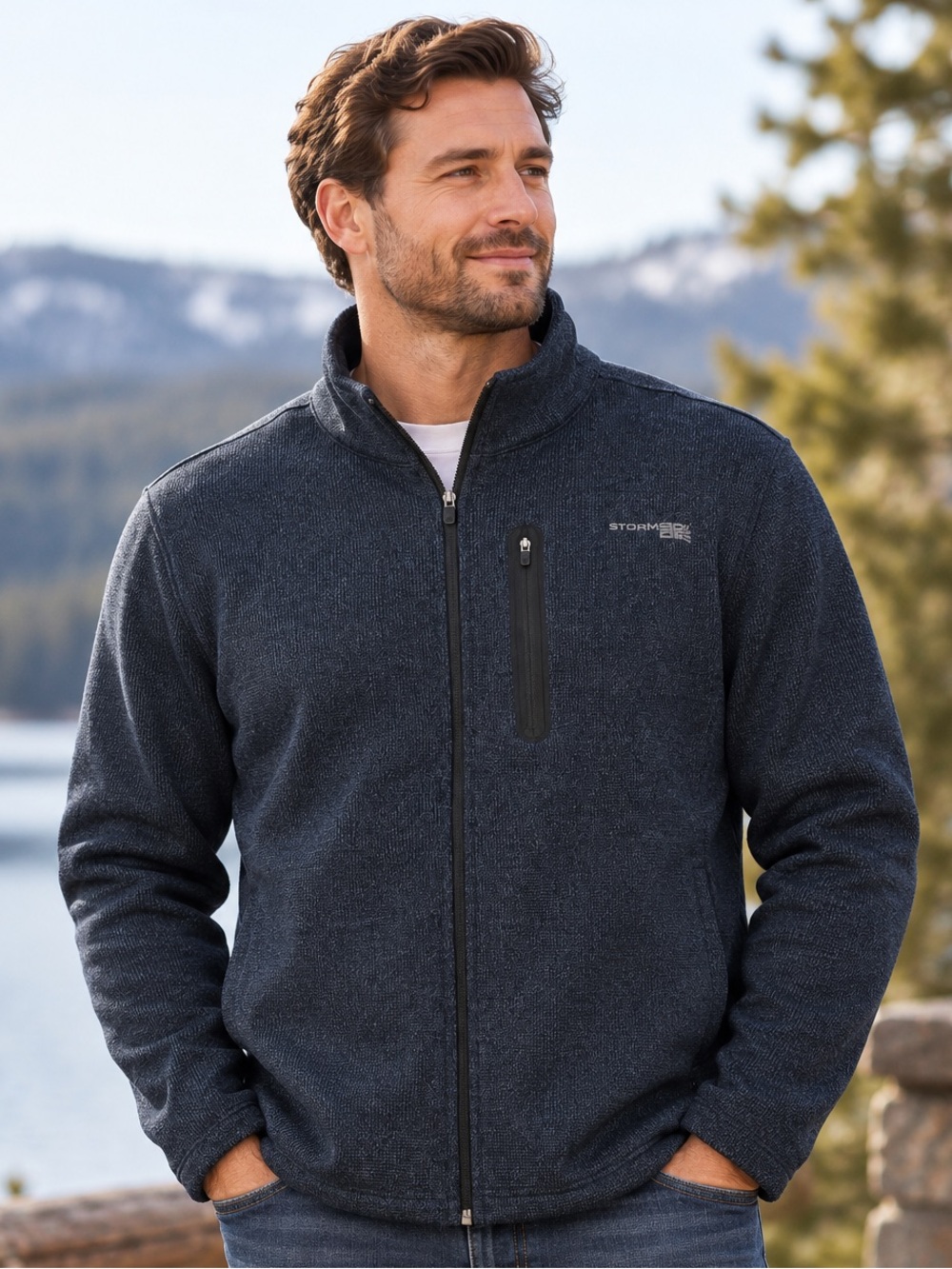 Stormpack Sunice Men’s XL Sweater Fleece Lined Full Zip Jacket – Heather Navy